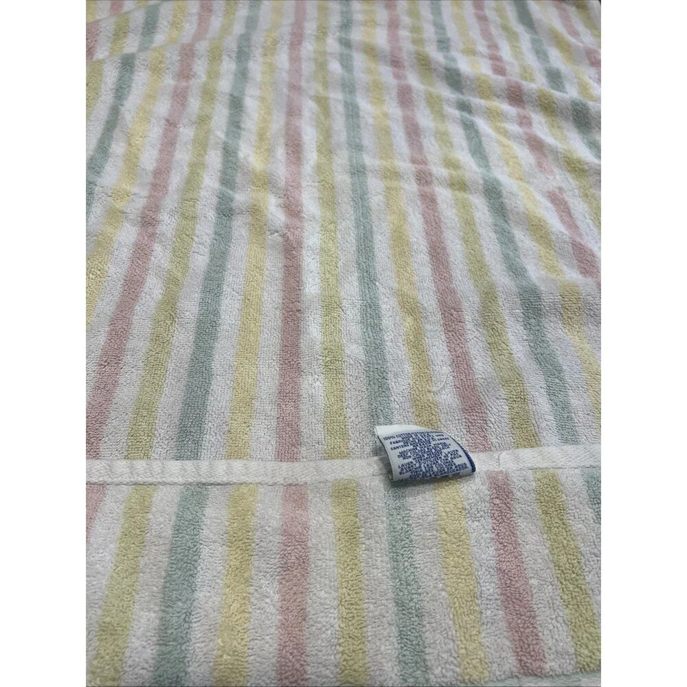 Pastel Stripe Towels Vintage White Pink Green USA Cotton Set of 3 | 46x24 3/4